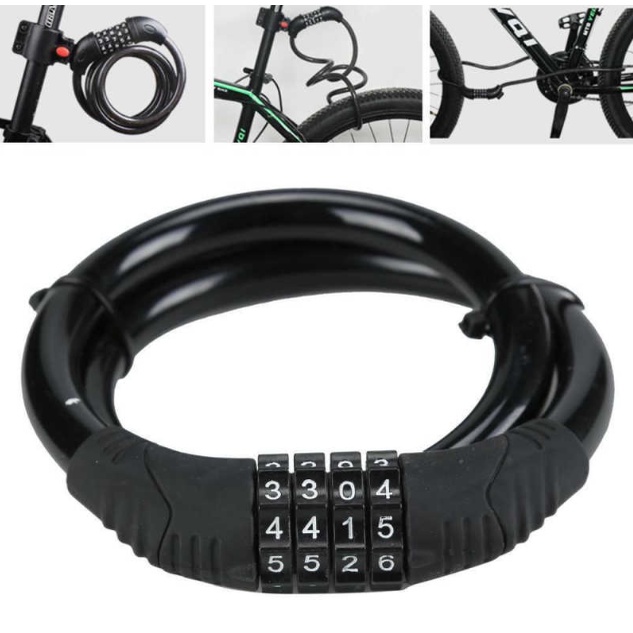 Bike Lock 4 Digit Code Combination Bicycle Security Lock 1200 mm x 12 mm Steel Cable Spiral B