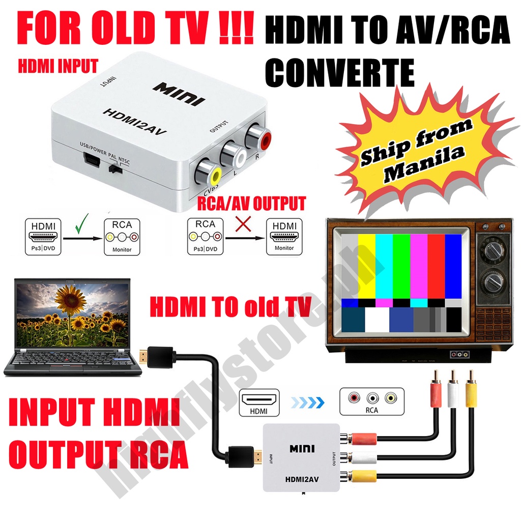 "COD" HDMI To Old TV RCA AV/CVBS Adapter HD 1080P Mini HDMI2AV Video