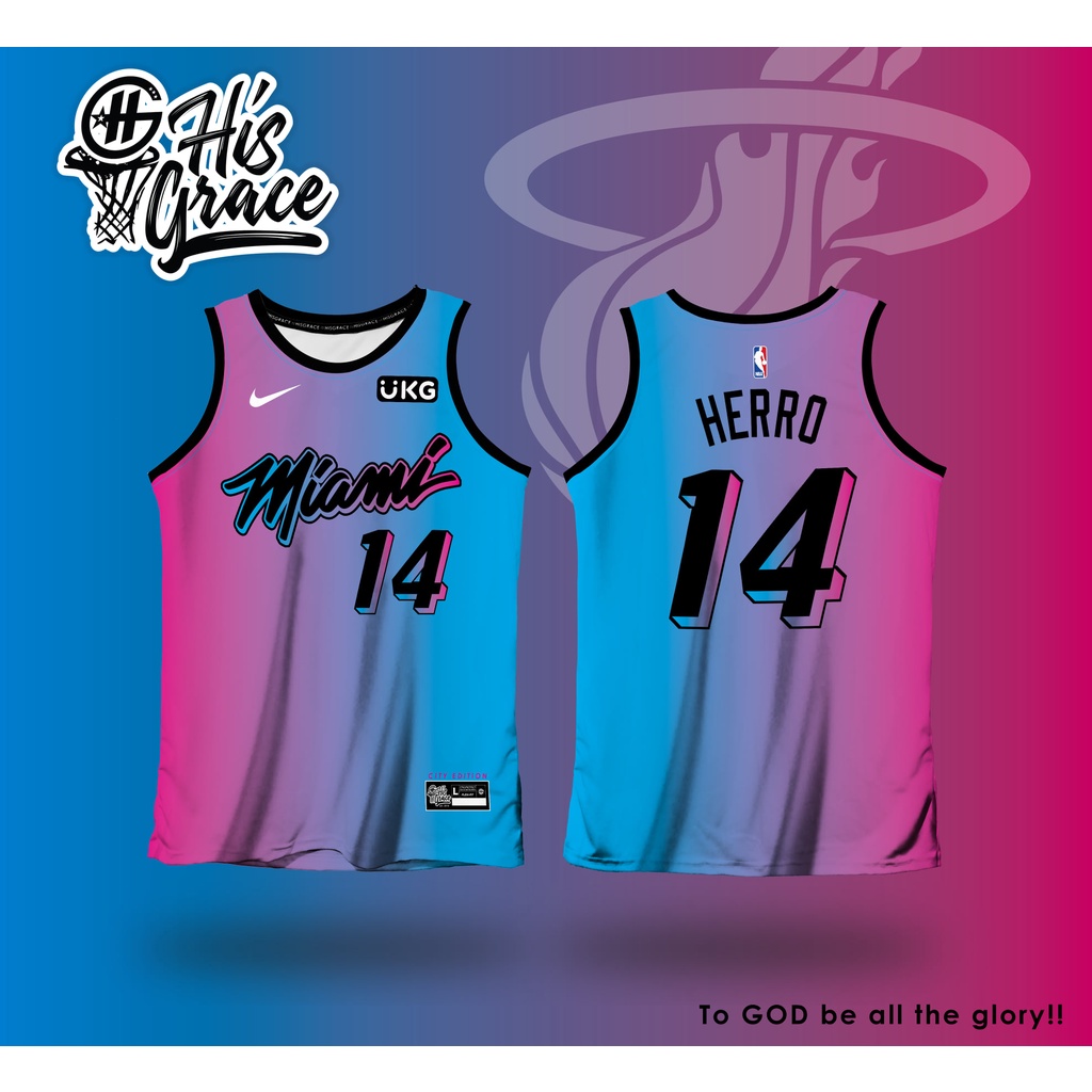 Miami Heat Tyler Herro #14 Basketball Jersey Blue Pink Round Neck ...