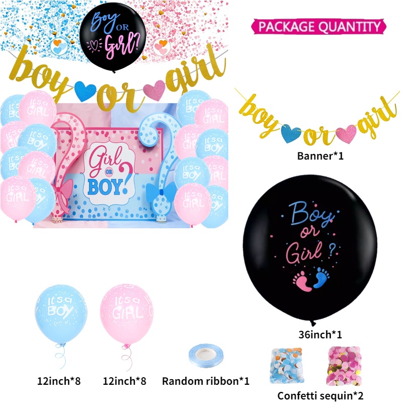 1set Gender Reveal Theme Patry Baby Shower Decorations Boy or Girl ...