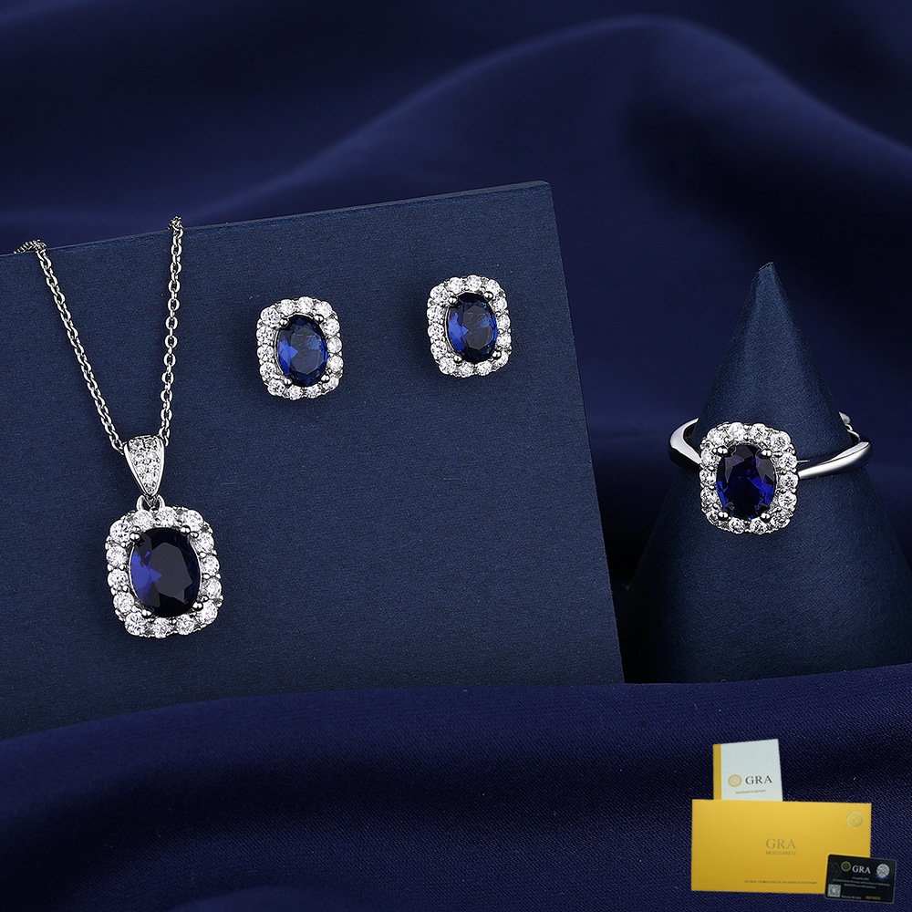[with Gra Certificate] Elegant Sapphire Necklace Ring Earrings Noble Blue  Diamond Pendant Fine Jewelry
