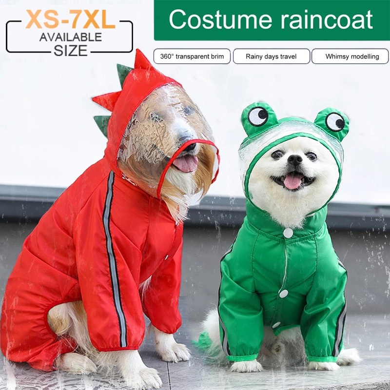 Dog Raincoat Waterproof Clothes Puppy Samoyed Husky Pet Jacket Cute Dinosaur Frog Jumpsuit Rain
