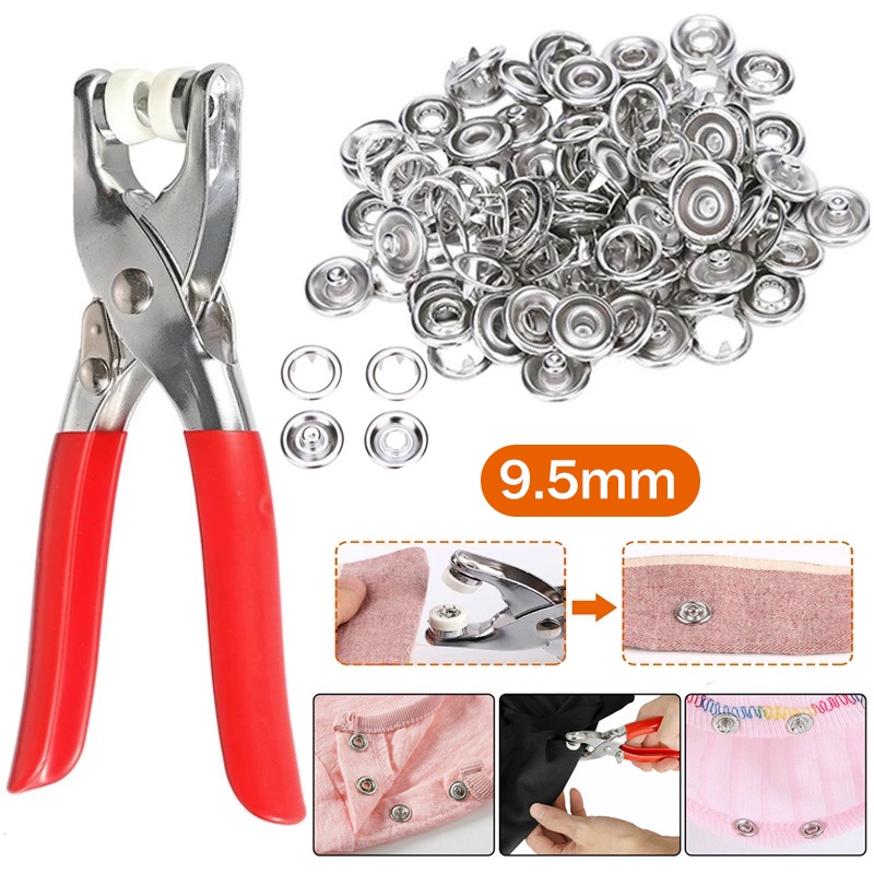 9.5mm Plier Tool Metal Snap Button Sewing Prong Rings Buttons Fastener ...