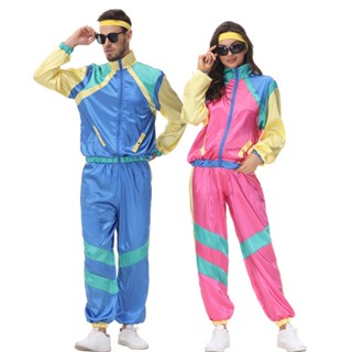 Ladies 80s Height Of Fashion Tracksuit 1980s Party Retro Disco Neon Costume