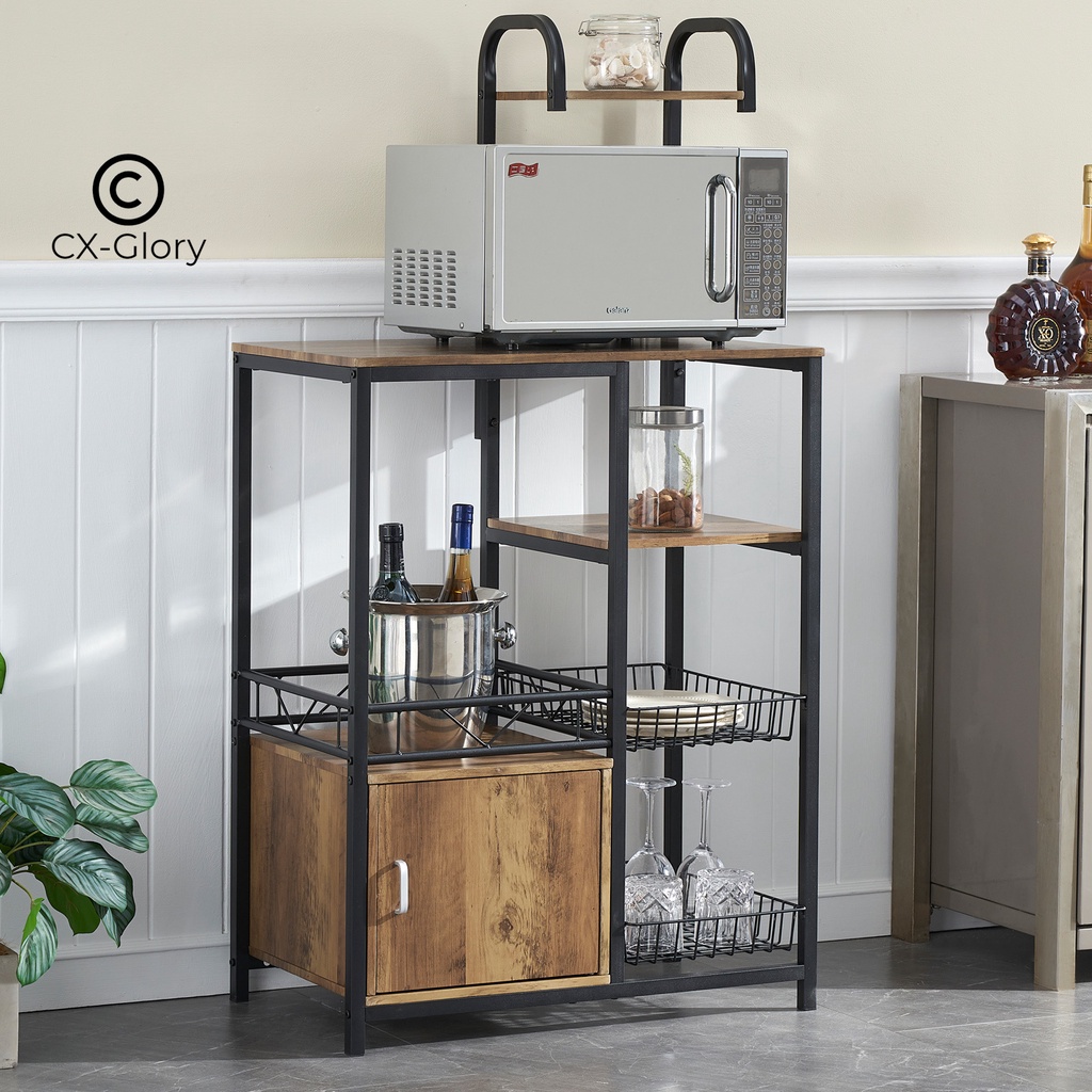 Kitchen Bread Rack with Storage Cabinet Retro Rack Coffee Bar with Wire ...