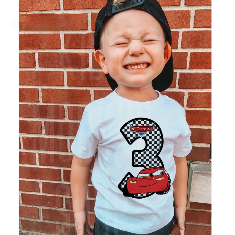 Cartoon Cars Number 1 5 Print Boys T Shirt Car Birthday Theme Tops Baby Boys Birthday Tshirt Shopee Philippines