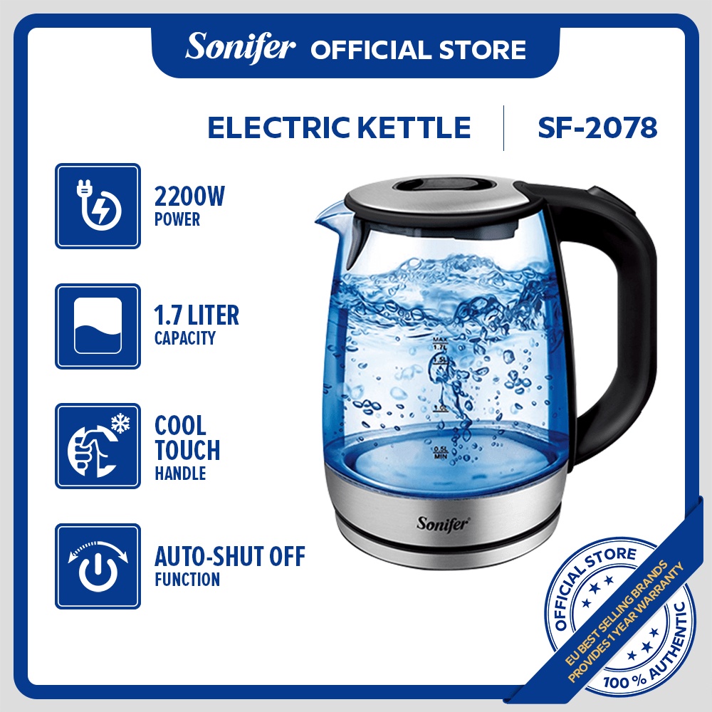 Sonifer electric kettle heater kettle Borosilicate Glass w/LED Light