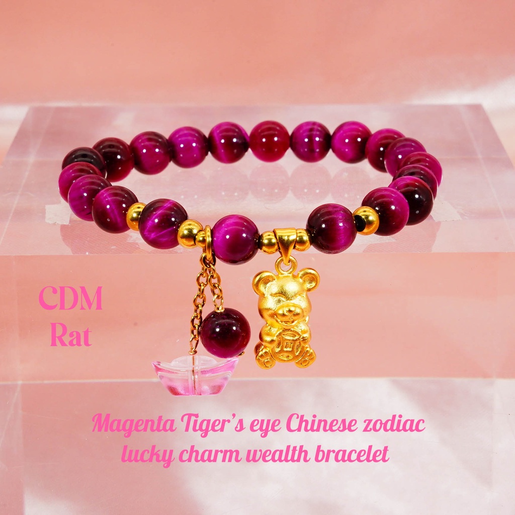 Tiger's Eye Chinese Zodiac Charm Bracelet for Good Luck and