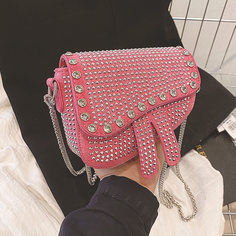 Simple Trendy Fashionable Saddle Bag With Diamonds High-End Rhinestone ...