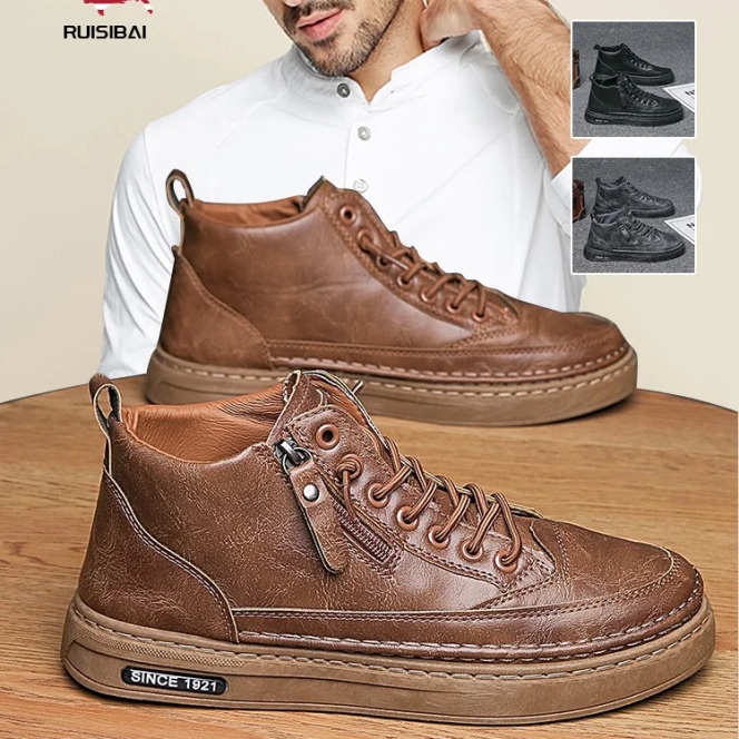 High top leather sneakers for men fashion men's shoes Shopee