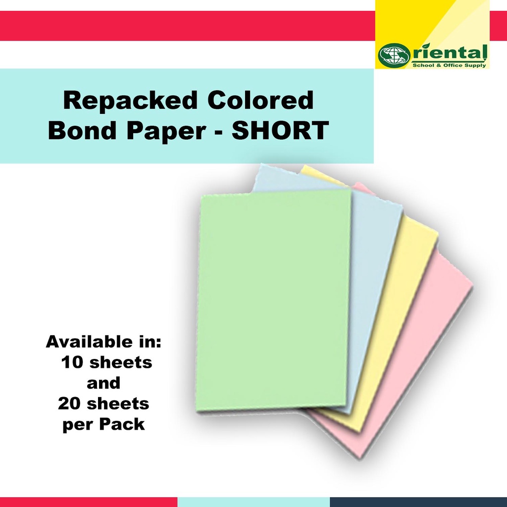 SHORT Colored Bond Paper - Sub 16 Single Color - 10's / 20's - Sold per ...