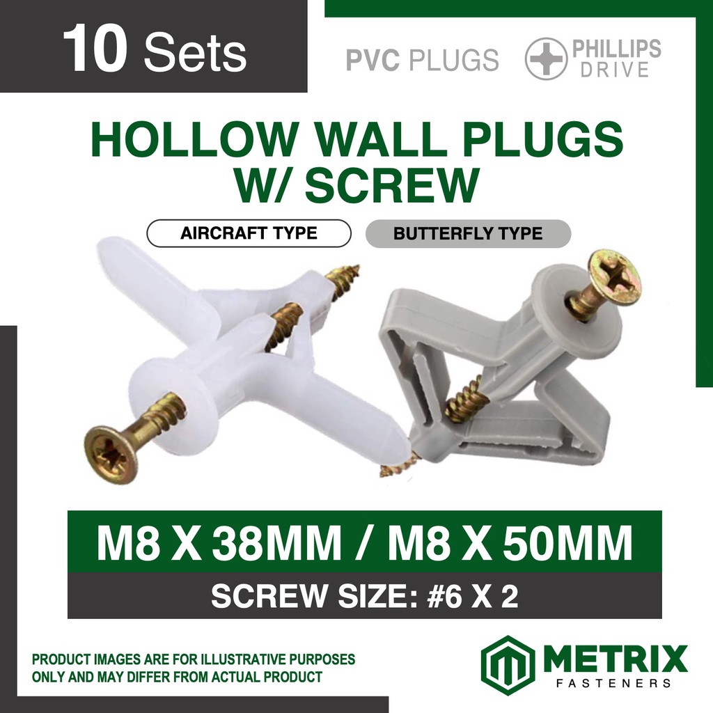 10set Hollow Wall Plugs Tox with Screw / Butterfly Anchor / Aircraft