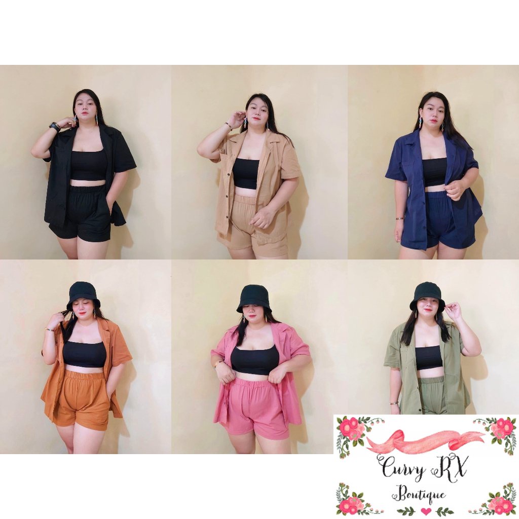 Plus Size Short Sleeves Polo and Shorts Summer Terno (Inner not ...