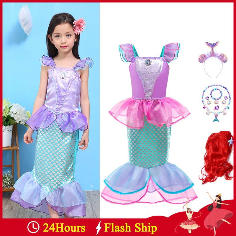 Mermaid Costume Princess Ariel Cosplay Costume Purple Fishtail Dress ...