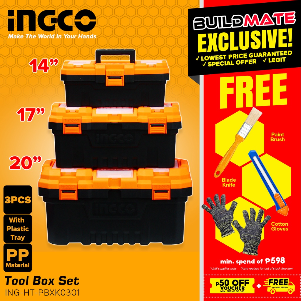 BUILDMATE Ingco 3PCS/SET Tool Box 14", 17" and 20" Inch Plastic