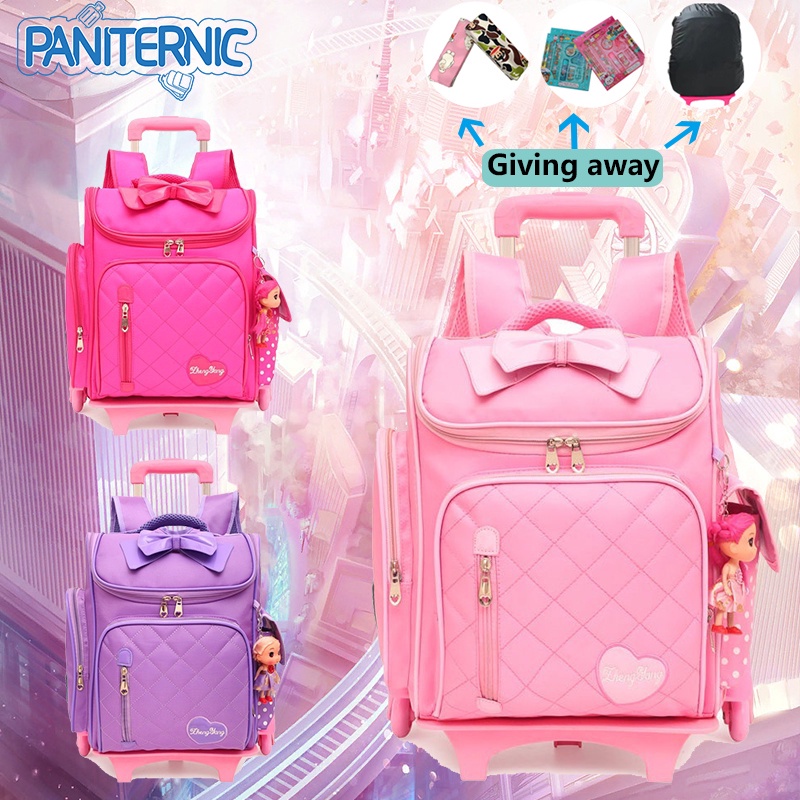 Trolley bag for kids large capacity 6 wheel primary school student trolley case girl school bag
