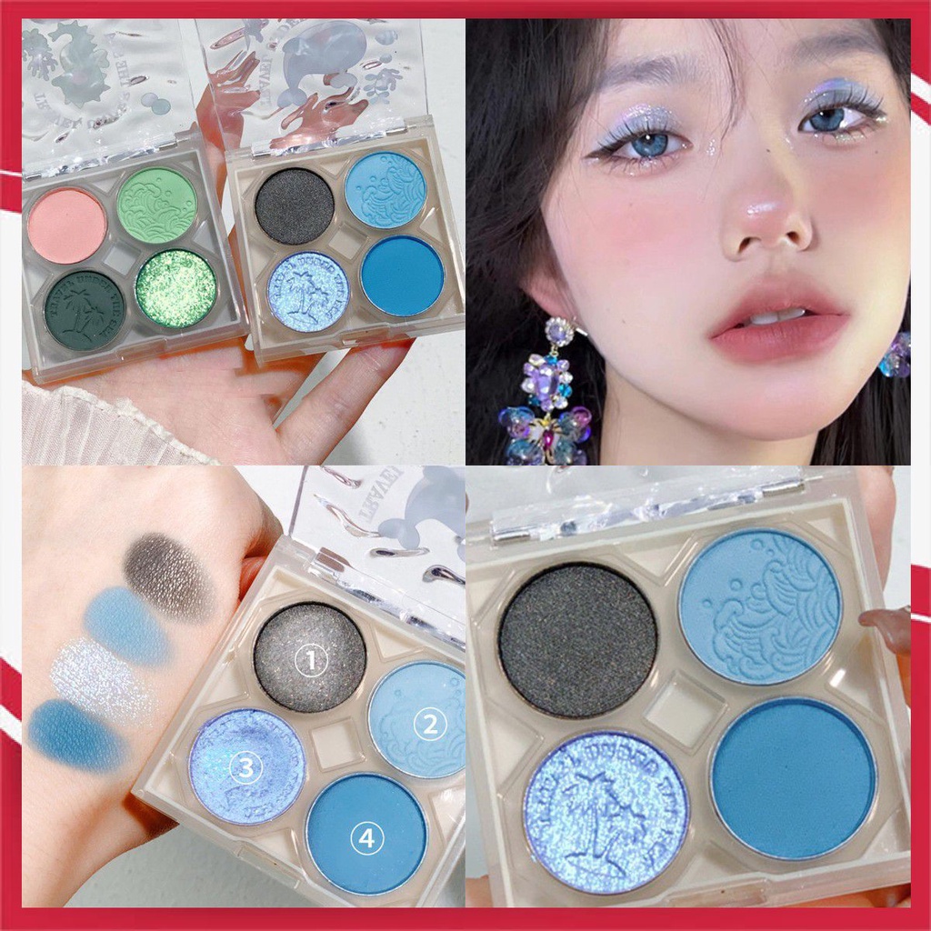 Xixi 4 Colors Eyeshadow Palette Olive Green Blue Powder Matte Eye