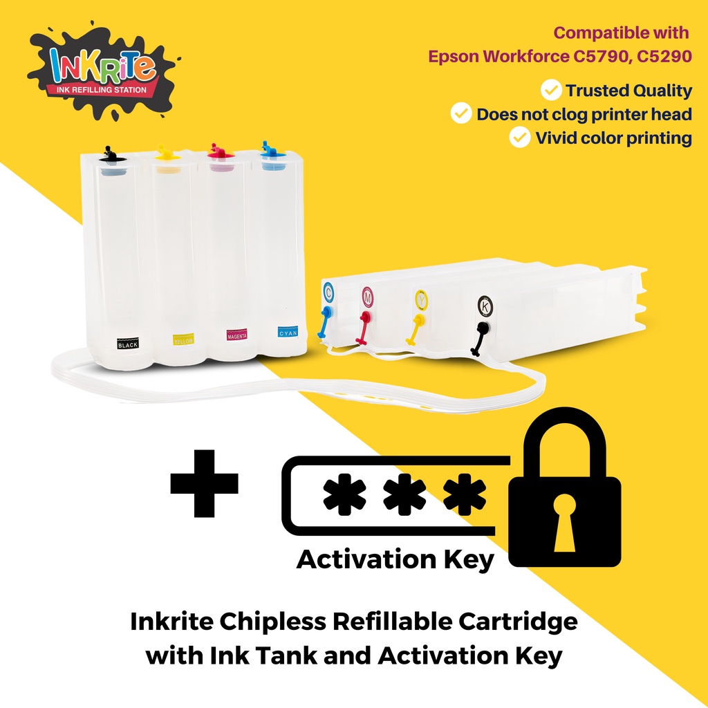 Inkrite Chipless Refillable Ink Cartridge with Ink Tank and Activation