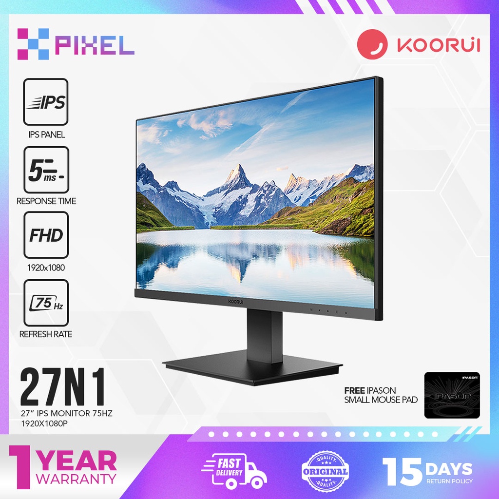 Koorui 27N1 BLACK Monitor 27 Inch IPS 75hz HDMI VGA Interface FHD1920 ...