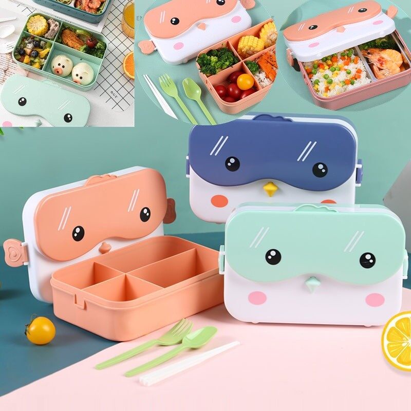 From PH 4 Grids Cartoon Lunch Box With Chopsticks Spoon Fork For Kids