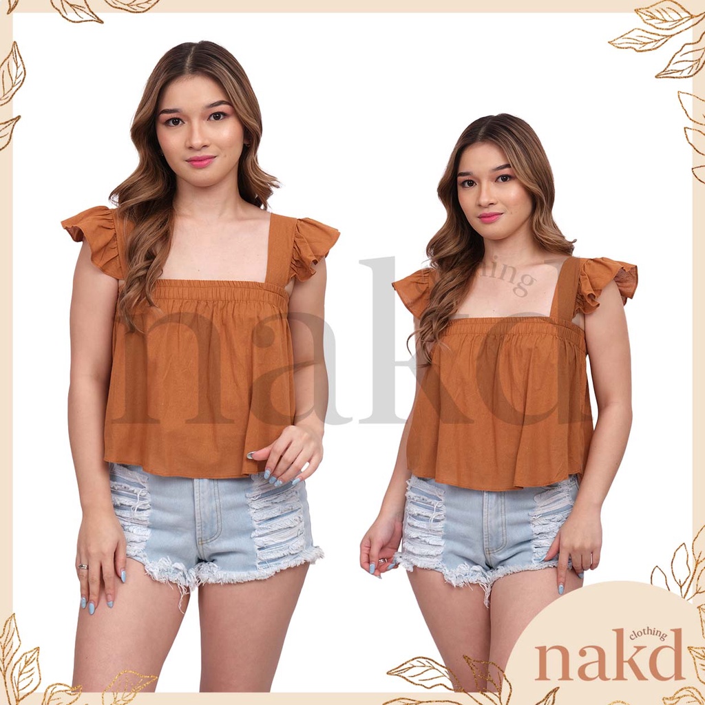 Nakd Fashion Abby Ruffle Sleeves Sexy Summer Cotton Linen Basic Daily