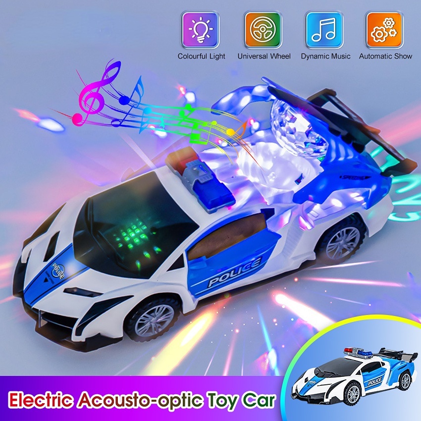 Electric Toy Car 360°Rotation Police Car Vehicle with LED Light Music ...