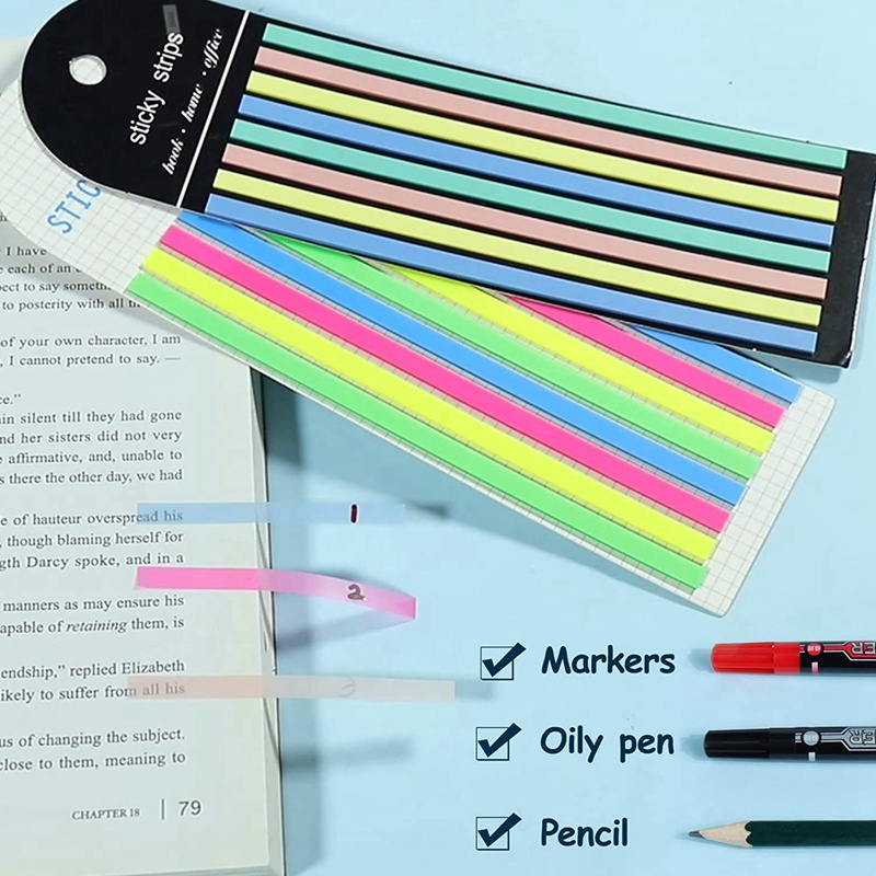 1Set Highlighter Tape Transparent Sticky Long Page Markers Tabs Morandi ...