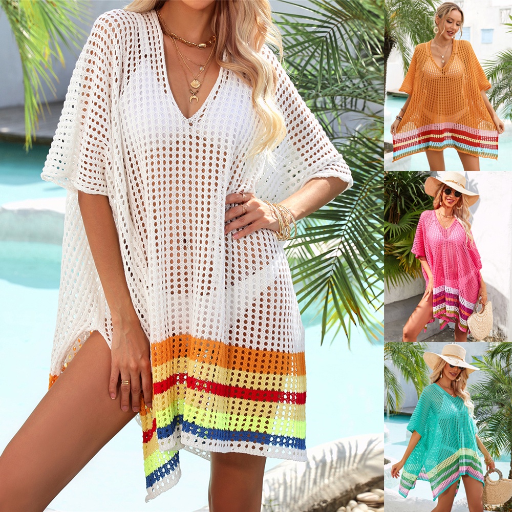 Ladies Crochet Knitted Cover UP Beach Wear Baggy Cape Dress Summer ...