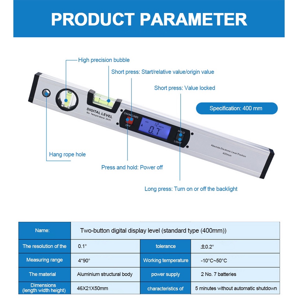 Electronic Level 400mm Digital Protractor Angle Finder Inclinometer 360 ...