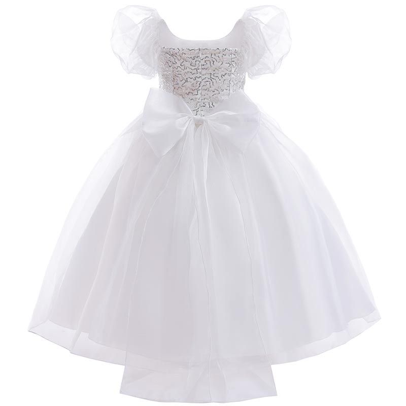 Enchanted Gown Puff Sleeve Children White Puffy Dress Long Performance