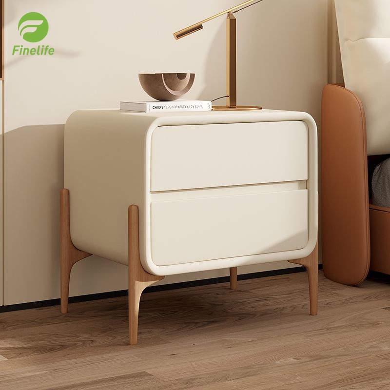 Finelife Modern Italian Style Bedside Table Cream White Bedside