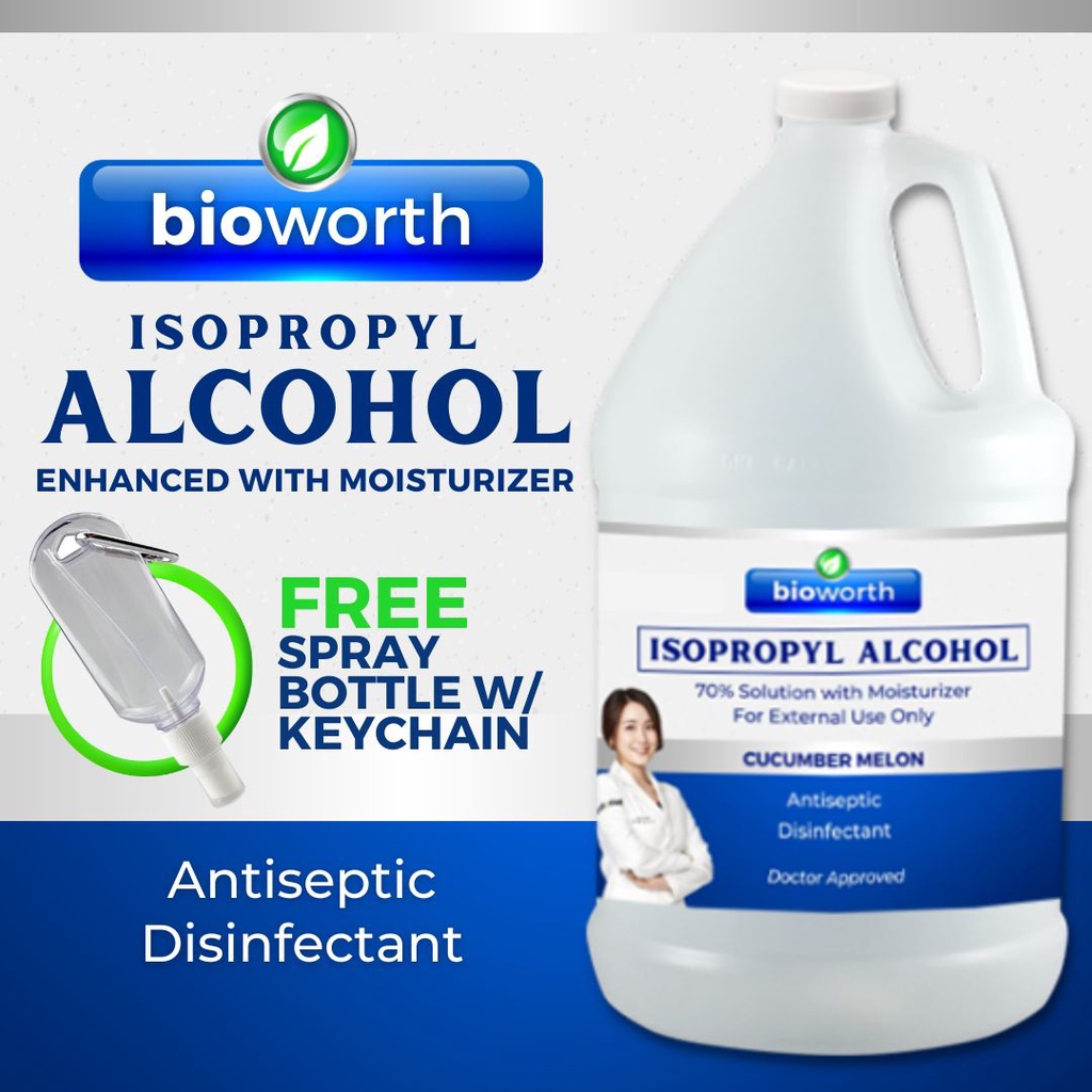 Bioworth 70 Isopropyl Alcohol Gallon FREE Spray Bottle with