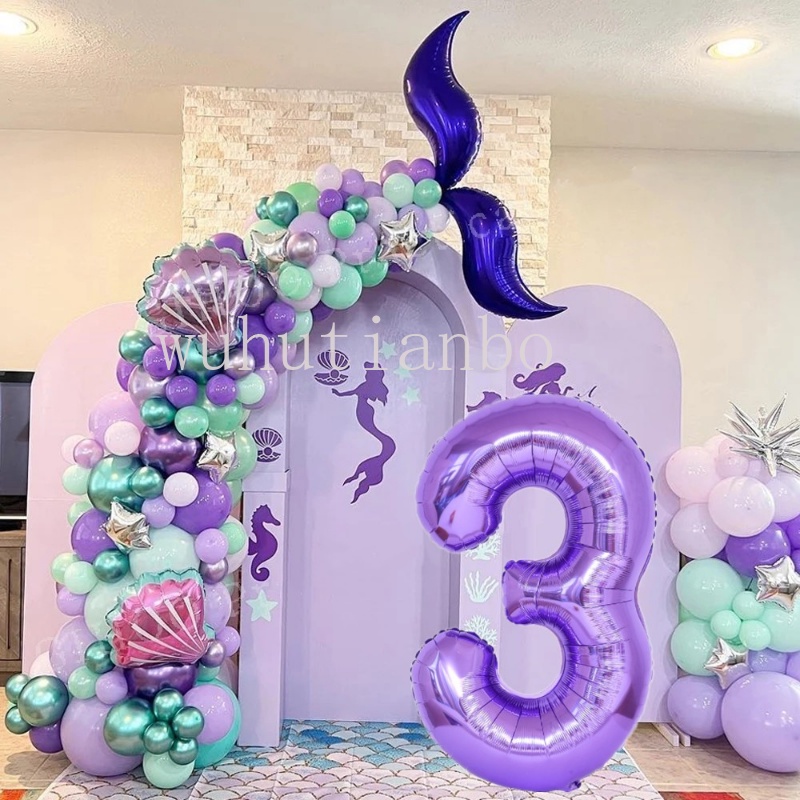 92pcs/set Ocean Theme Mermaid Balloon Set Purple Wave Fishtail Foil ...