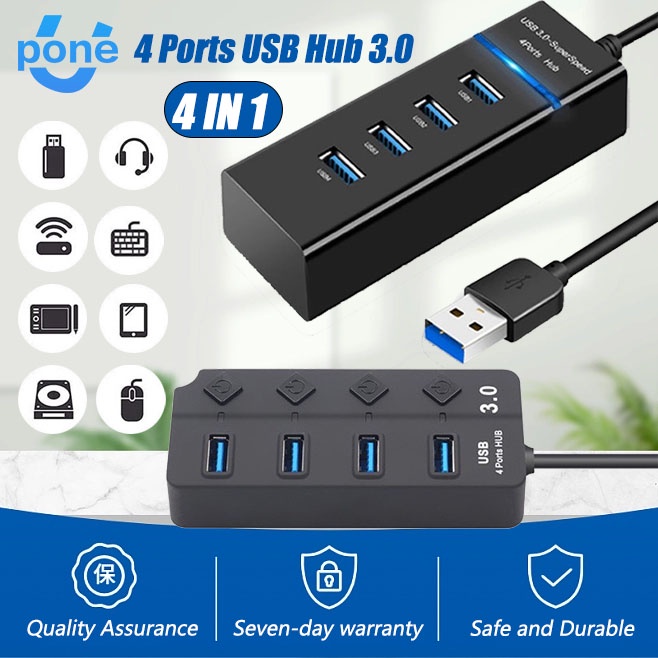 4 Ports USB Hub 3.0 USB Adapter Powered Splitter Converter Expander for