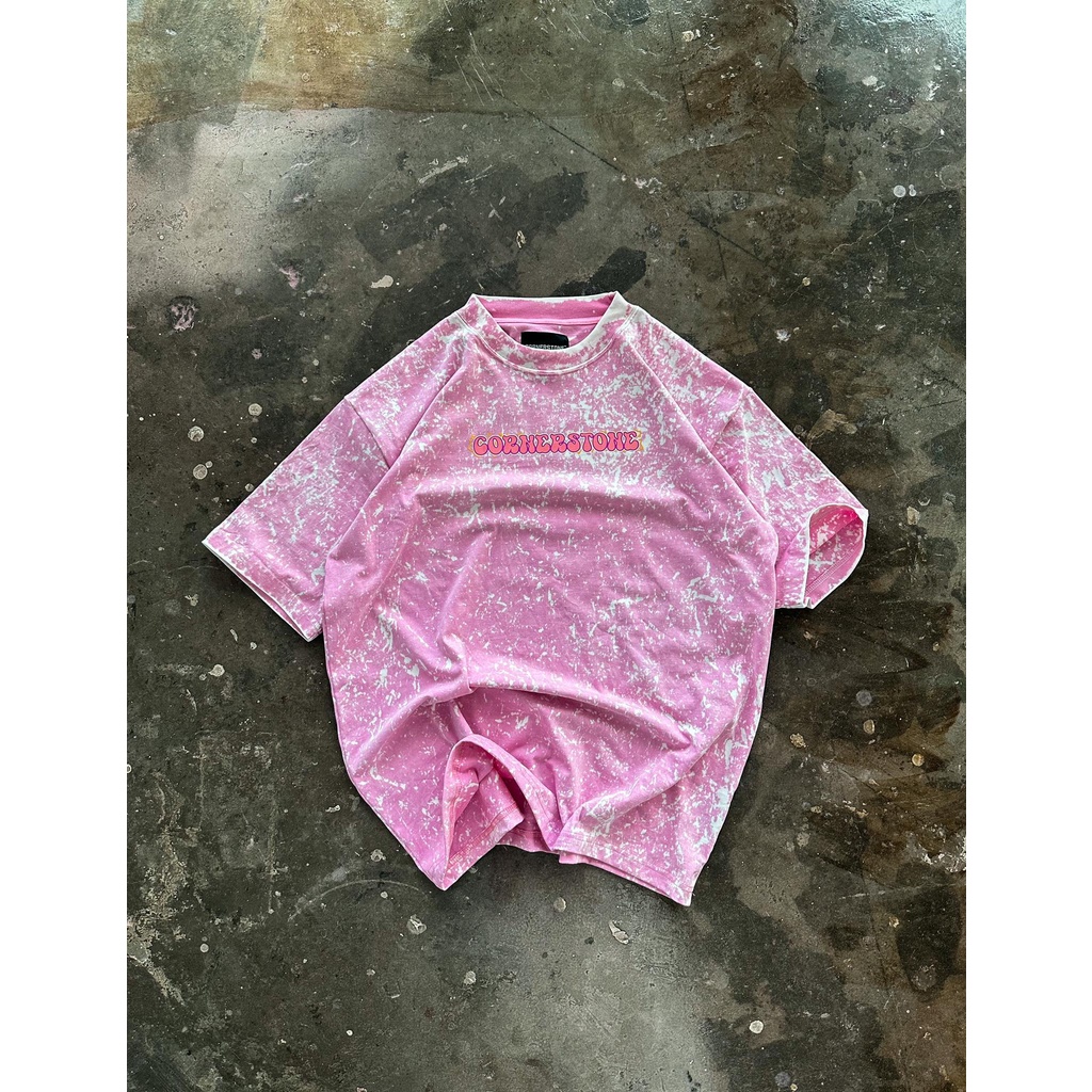 CORNERSTONE CLOTHING HEAVY COTTON PINK ACID WASHED "BMV" OVERSIZED TEE