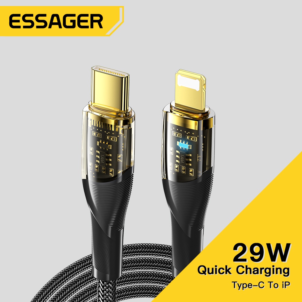 Essager PD 30w type c to ios cable with LED light transparent ip fast ...