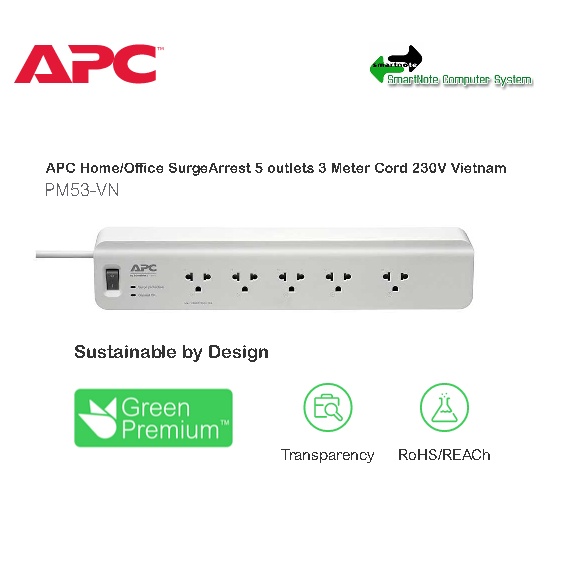 APC PM53VN Home/Office SurgeArrest 5 Outlet 3 Meter Cord 230V Surge