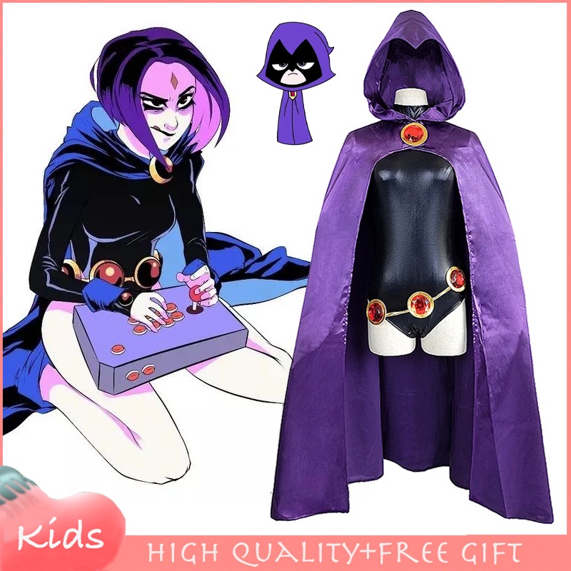 Teen Titans Super Hero Raven Cosplay Costume Women Black Purple Hooded ...