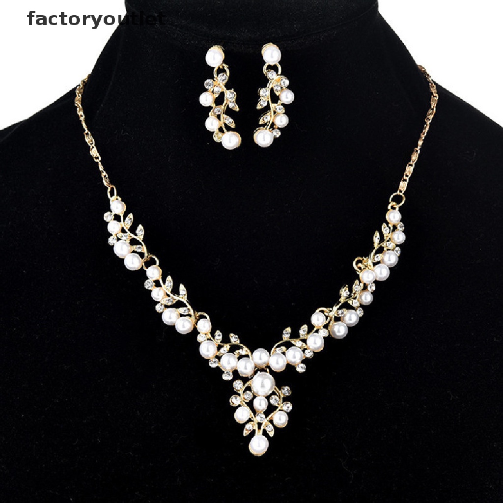 FCPH Elegant Bridal Wedding Faux Pearls Crystal Necklace Earrings Jewelry Set Wedding Party Gift