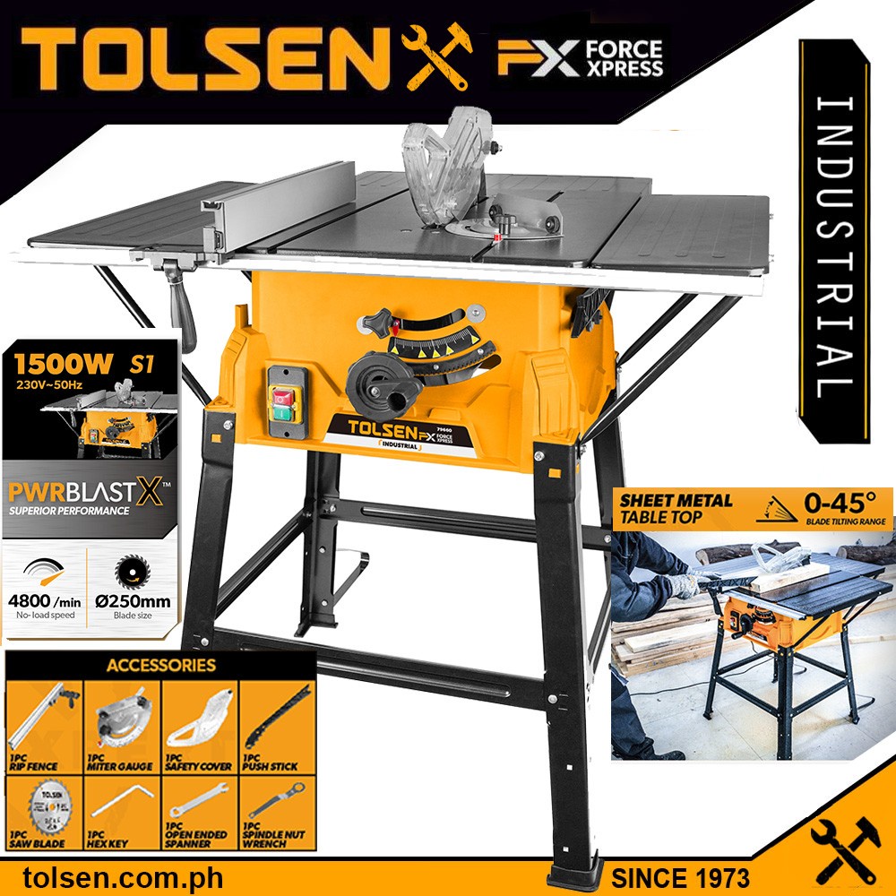 Tolsen Industrial Grade Table Saw w/ 8pcs Free Accessories (1500Watts