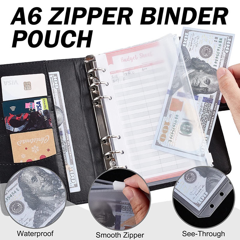 WELROG A6 Budget Binder Set With 1 Cover 20 Labels 12 Zipper Cash