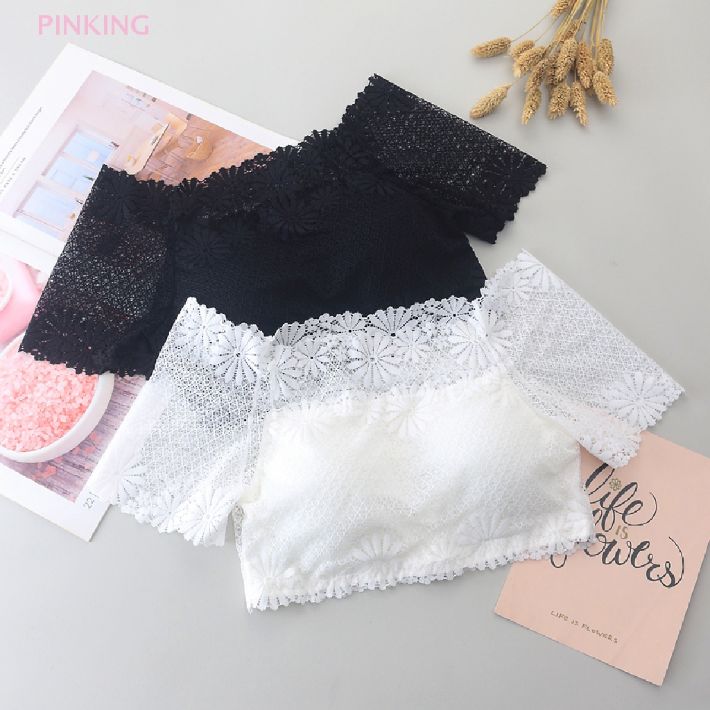 PINKING Women Sexy Lace Off Shoulder Crop Tops With Pads Short Sleeve ...