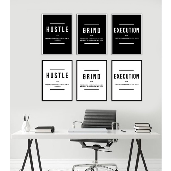 Poster Mural Inspirationnel Hustle Grind Execution - Déco Motivation HappyHome Shop
