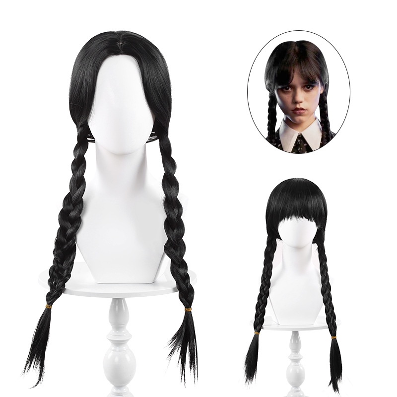 MIisscoo Wednesday Addams Cosplay Wig Long Black Braids Hair Heat 