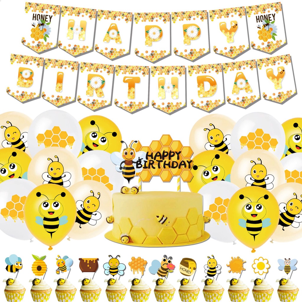 Kira bee Theme kids birthday party decorations banner cake topper ...