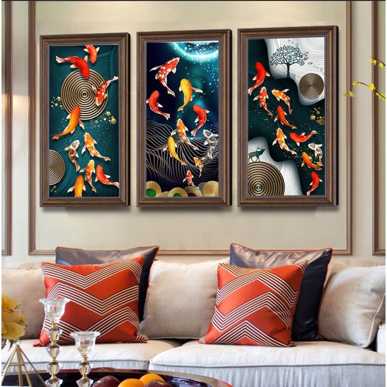 Koi Fish Feng Shui Carp Lotus Pond Pictures Canvas Painting Wall Art ...