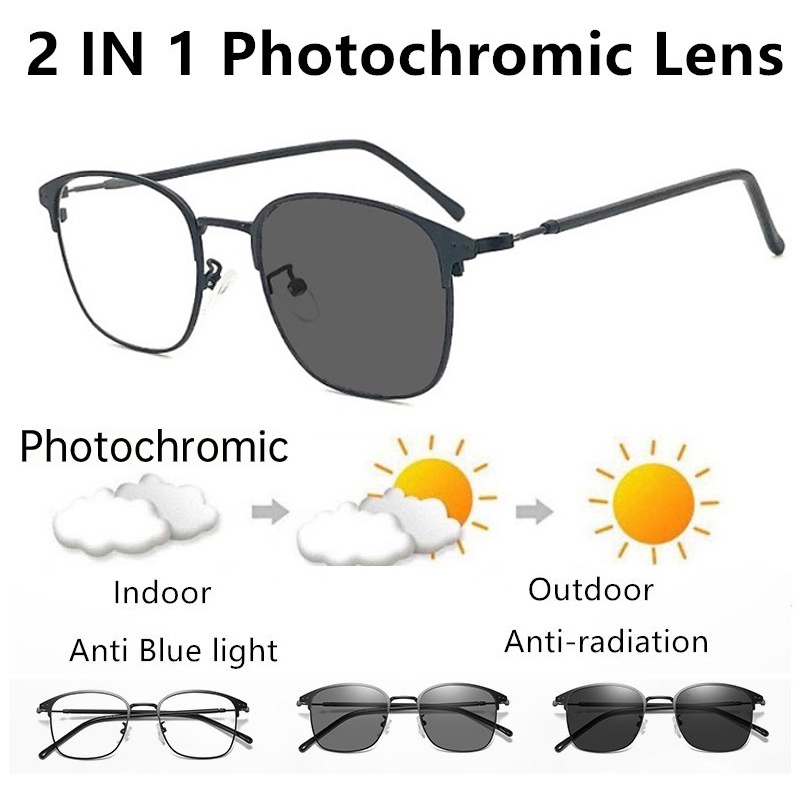 Photochromic Glasses Anti Radiation Metal Anti Blue Light Eyeglass For Women Men Replaceable 2372