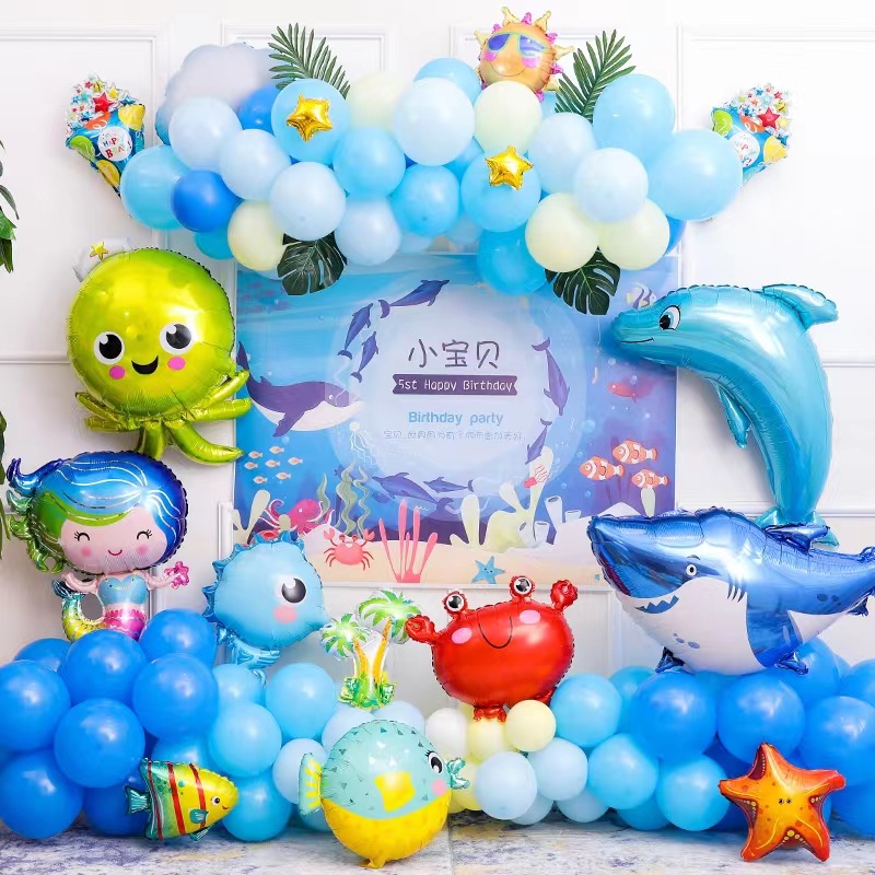 Sea Animals Ocean Theme Octopus Shark Globefish Dolphin Foil Balloon 