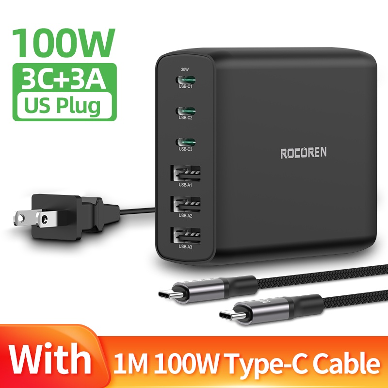 Rocoren W Gan Charger Ports Usb Type C Pd Fast Charger Quick Charge Usb Desktop