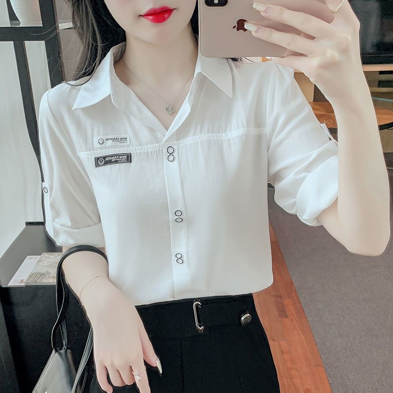 3 4 long sleeve ormal white POLO collar formal blouse for women plus ...
